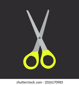 gray scissors with bright green handles. Hand drawn illustration isolated on black background