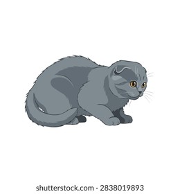 Gray Scottish Fold Cat Mascot Illustration Isolated on White Background