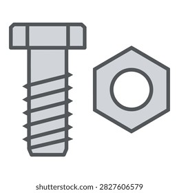 Gray screw and hexagonal nut illustration, industrial hardware components