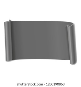 Gray scroll isolated on white background. Paper roll banner 3D. Ribbon design for Christmas frame, New Year decoration, curved retro border. Smooth realistic texture Vector illustration