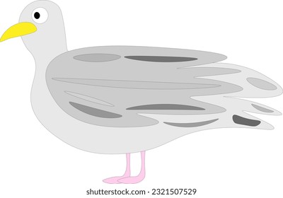 Gray seagull on a white background, children's drawing.