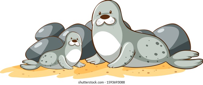 Gray seals on white background illustration