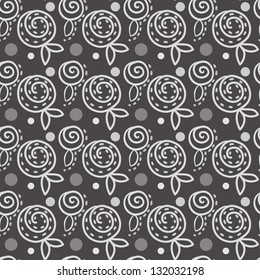 Gray seamless abstract floral pattern with roses-vector