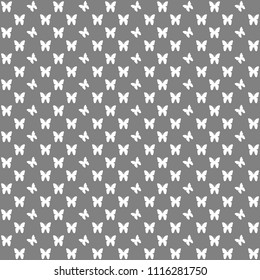 Gray seamless butterfly pattern, butterflies vector background