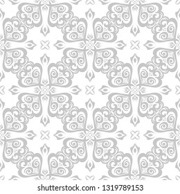 Gray seamless floral pattern on white background