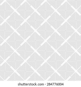 Gray seamless geometrical pattern. Simple monochrome texture. Slim gray square diagonally connecting spirals.