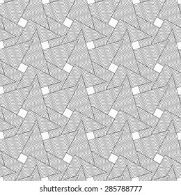 Gray seamless geometrical pattern. Simple monochrome texture. Abstract background.Slim gray wavy striped overlapping triangles.