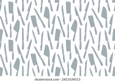 gray seamless kitchen knives pattern; kitchen, restaurant, menu background- vector illustration