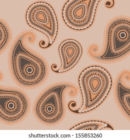 Gray seamless oriental paisley pattern. Vector illustration.