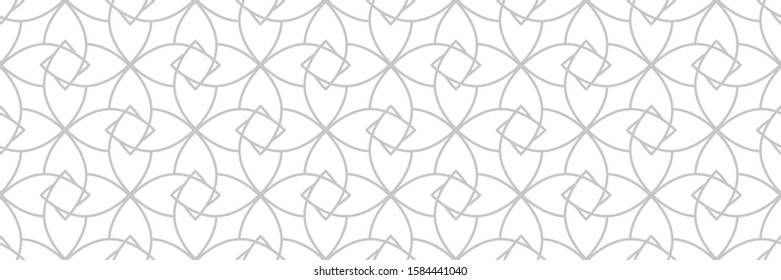 Gray seamless print on white background. Monochrome arabian design. Vector illustration