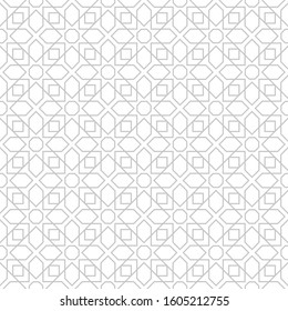 Gray seamless print on white background. Monochrome arabian design. Vector illustrationa
