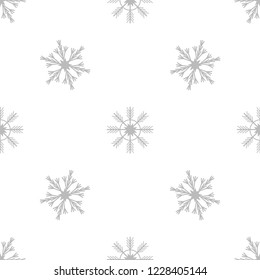 Gray seamless vector pattern with falling snowflakes isolated on white background.