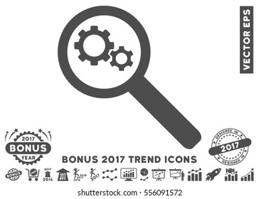 Gray Search Gears Tool pictogram with bonus 2017 year trend clip art. Vector illustration style is flat iconic symbols, white background.