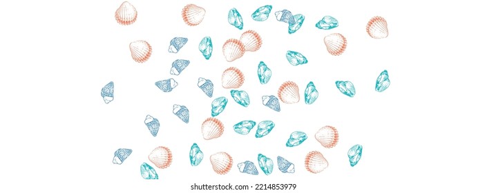 Gray Seashell Background White Vector. Shell Seamless Set. Decoration Design. Red Clam Print Textile Card.