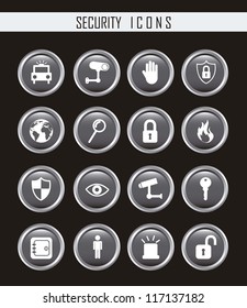 gray security icons isolated over black background. vector