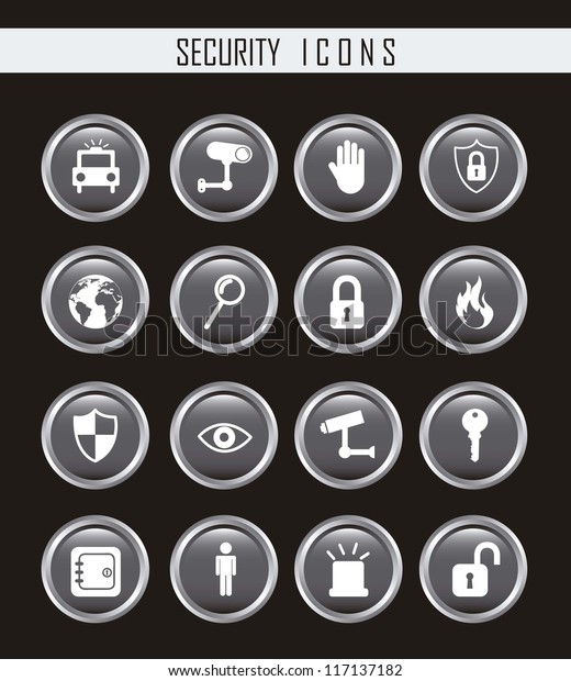 gray security icons isolated over black\
background. vector