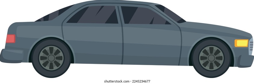 Vista lateral gris sedán. Icono de dibujos animados de coches urbanos