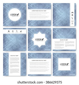 Gray set of square template brochure. Business, science, medicine and technology design. Cover layout. Background with grey triangles.