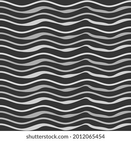 Gray shades of waves on a black background. Fabric design with waves. Abstract vector illustration.