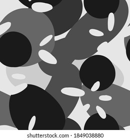 Gray Shapes Summer Vector Seamless Pattern. Cartoon Collage Print. Monochrome Graphic Design.  Shape Artwork Sketch.