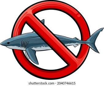 a gray shark with prohibitory sign vector illustration