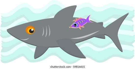 Gray Shark and Purple Fish