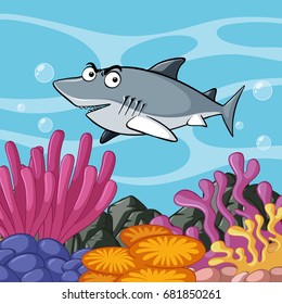 Gray shark swims in the ocean illustration