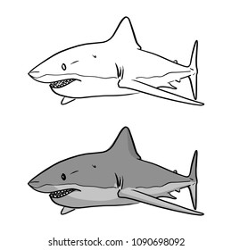 gray shark vector illustration sketch doodle hand drawn with black lines isolated on white background