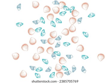 Gray Shell Background White Vector. Starfish Doodle Texture. Vintage Design. Orange Seashell Maritime Illustration.