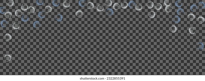 Gray Shellfish Background Transparent Vector. Snail Vintage Set. Aquatic Textile Card. Ultramarine Clam Pretty Graphic.