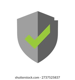 Gray shield icon with green checkmark on white background icon