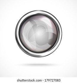 Gray shiny button with metallic elements, vector design for website.