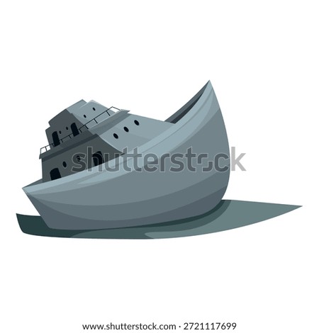 Gray shipwreck sinking in the ocean, illustrating a maritime disaster, creating a dramatic scene of loss and peril at sea