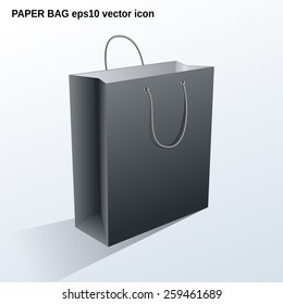Gray shopping paper bag 3d vector icon.