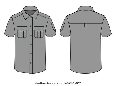 Gray Short Uniform Shirt Vector With Pockets And Pen Holder For Template