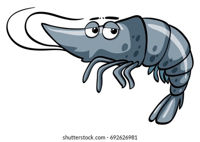 Gray shrimp with sad face illustration