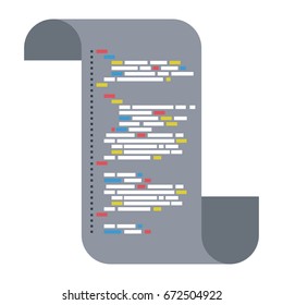 gray silhouette of continuously sheet with printed source code in closeup vector illustration
