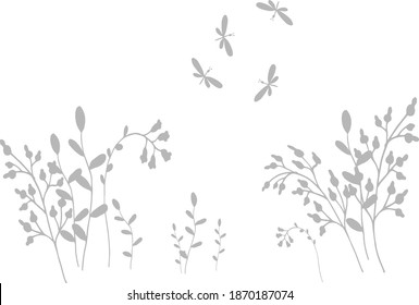 gray  silhouette grass with butterflies