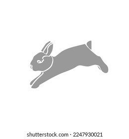 Silueta gris de conejo saltando sobre fondo blanco. Ilustración vectorial.