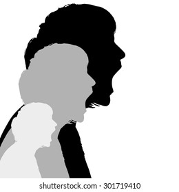 Gray silhouette man which screams on white background.