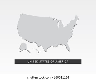 Gray silhouette map of USA.