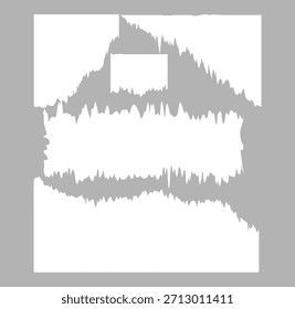 Eine graue Silhouette einer Bergkette mit einem weißen Rechteck in der Mitte auf grauem Hintergrund