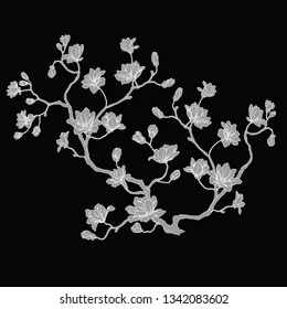 gray silhouette of sprigs of cherry
