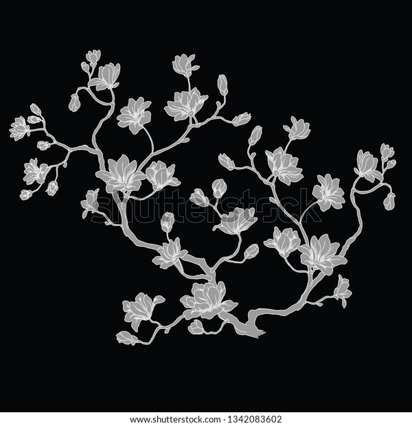 gray silhouette of sprigs
of cherry