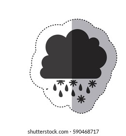 gray silhouette sticker with cumulus of clouds with rain vector illustration