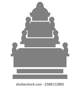 Gray silhouette of a tiered temple suitable for travel brochures, architectural posters, Asian cultural themes, and meditation backgrounds.