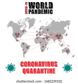 Gray silhouette of world map with coronavirus 2019 infection pandemic situation

