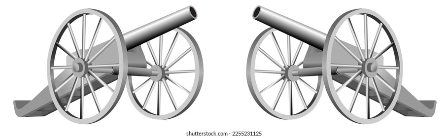 Cañón de plata gris. Fondo transparente aislado. La tradición del disparo de armas al atardecer. Ramadan Kareem. Musulmanes. Mes sagrado. Ayunando. Tarjeta de felicitación. Alta calidad. Grande. Imagen vectorial. Escalable.