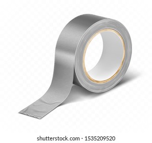 Gray silver duct roll adhesive tape realistic vector illustration isolated on white background. Construction sellotape