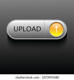 Gray, silver orange and black upload button with white arrow.